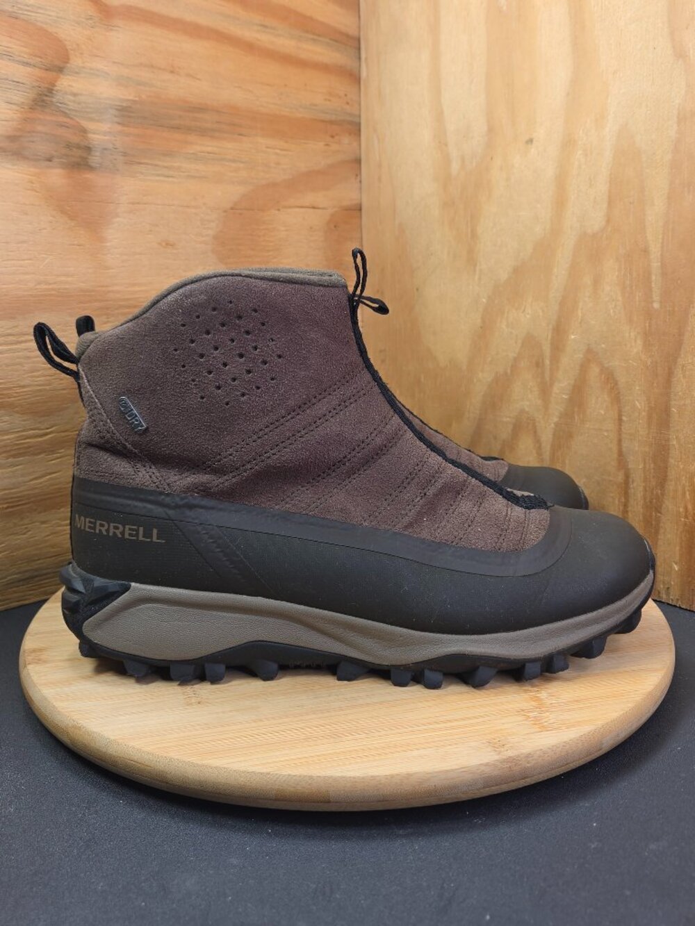 Merrell Thermo Snowdrift Mens Brown Waterproof Mid Shell Side Zip Boots Size 8.5